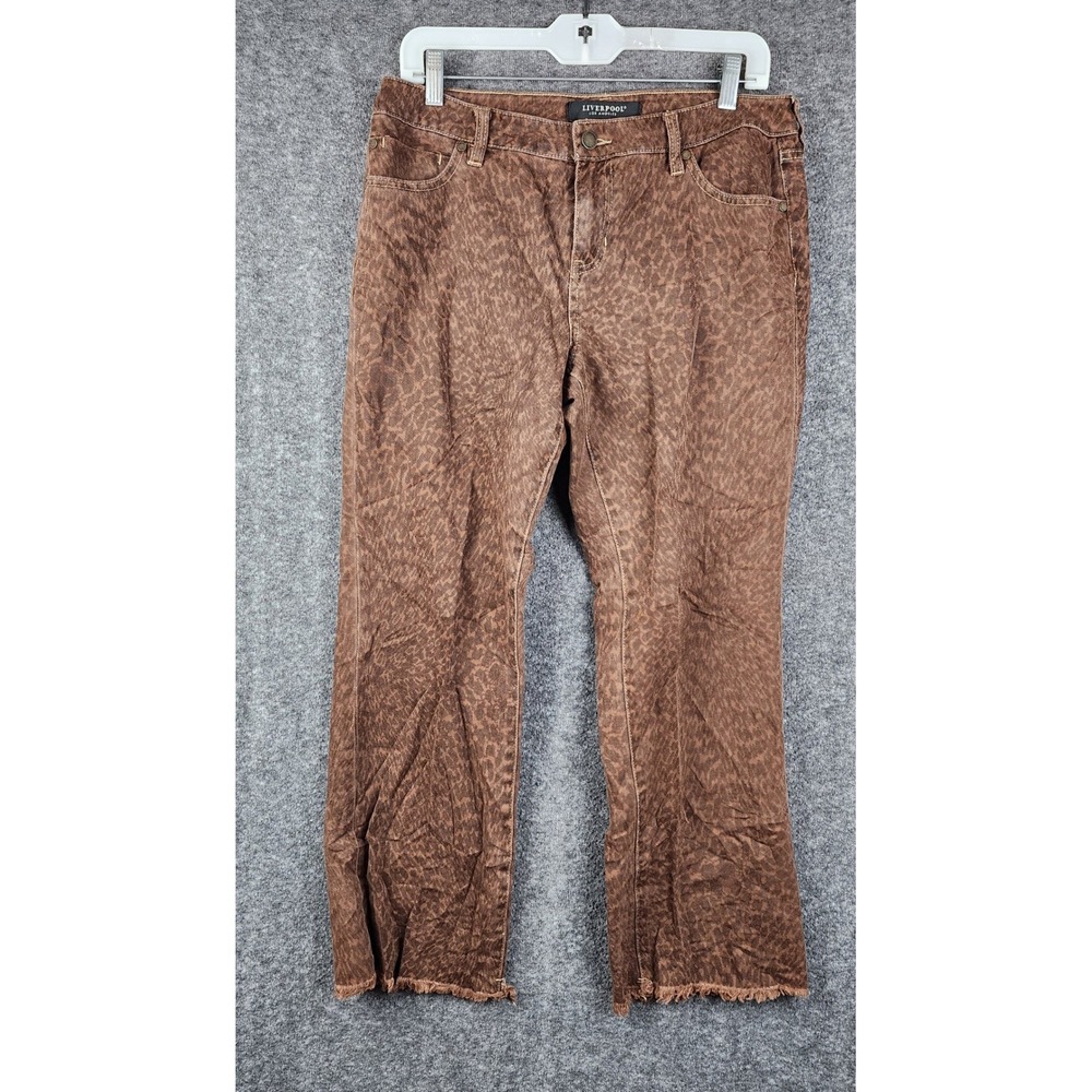 Liverpool Straight Leg‎ Jeans Womens 6 Brown Leopard Print Raw Hem Cotton
